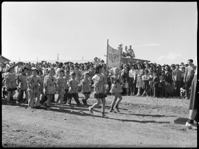 Tule Lake Relocation Center, Newell, California. A parade was held by evacuees to celebrate labor d . . . - NARA - 538433