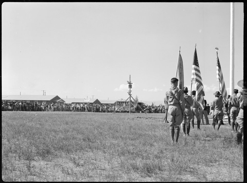 Tule Lake Relocation Center, Newell, California. A parade was held by evacuees to celebrate labor d . . . - NARA - 538435