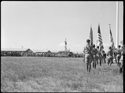 Tule Lake Relocation Center, Newell, California. A parade was held by evacuees to celebrate labor d . . . - NARA - 538435