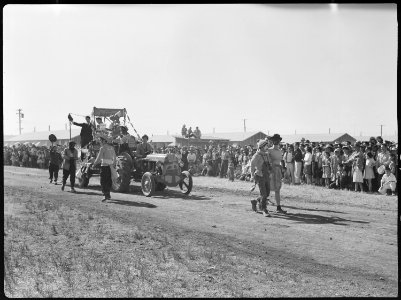 Tule Lake Relocation Center, Newell, California. A parade was held by evacuees to celebrate labor d . . . - NARA - 538437