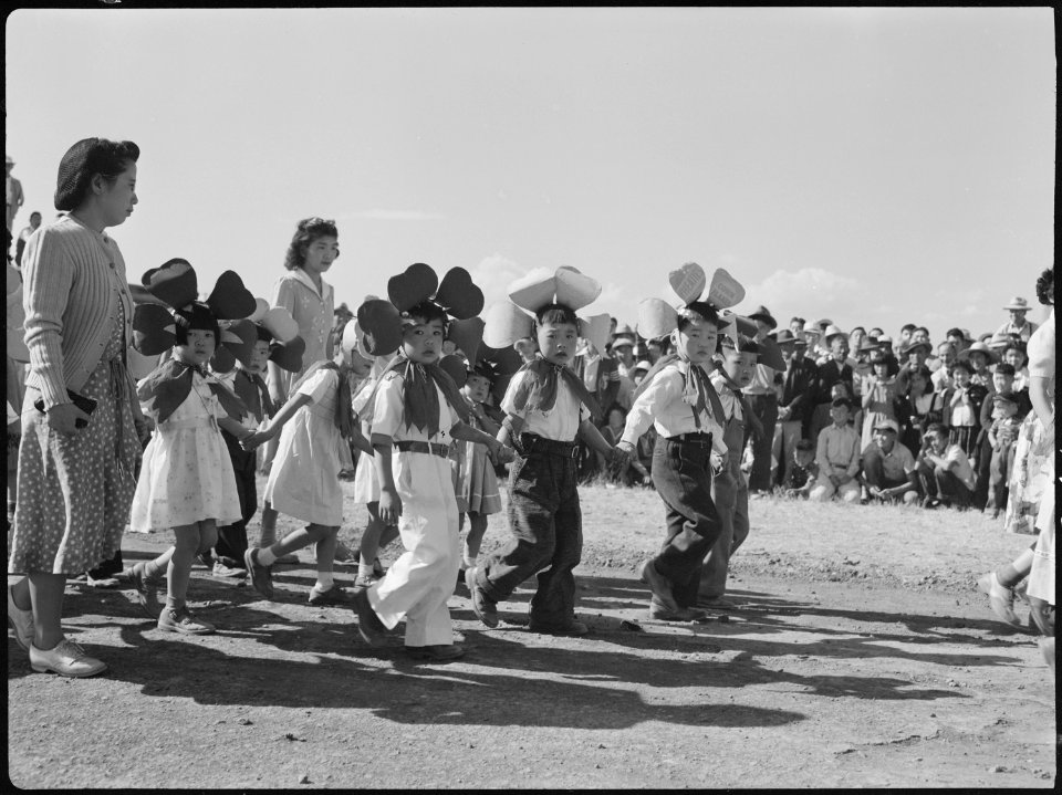 Tule Lake Relocation Center, Newell, California. A parade was held by evacuees to celebrate labor d . . . - NARA - 538436
