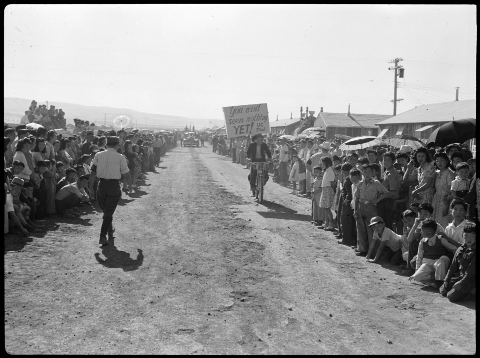 Tule Lake Relocation Center, Newell, California. A parade was held by evacuees to celebrate labor d . . . - NARA - 538418