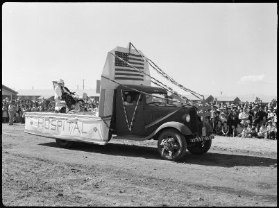 Tule Lake Relocation Center, Newell, California. A parade was held by evacuees to celebrate labor d . . . - NARA - 538423