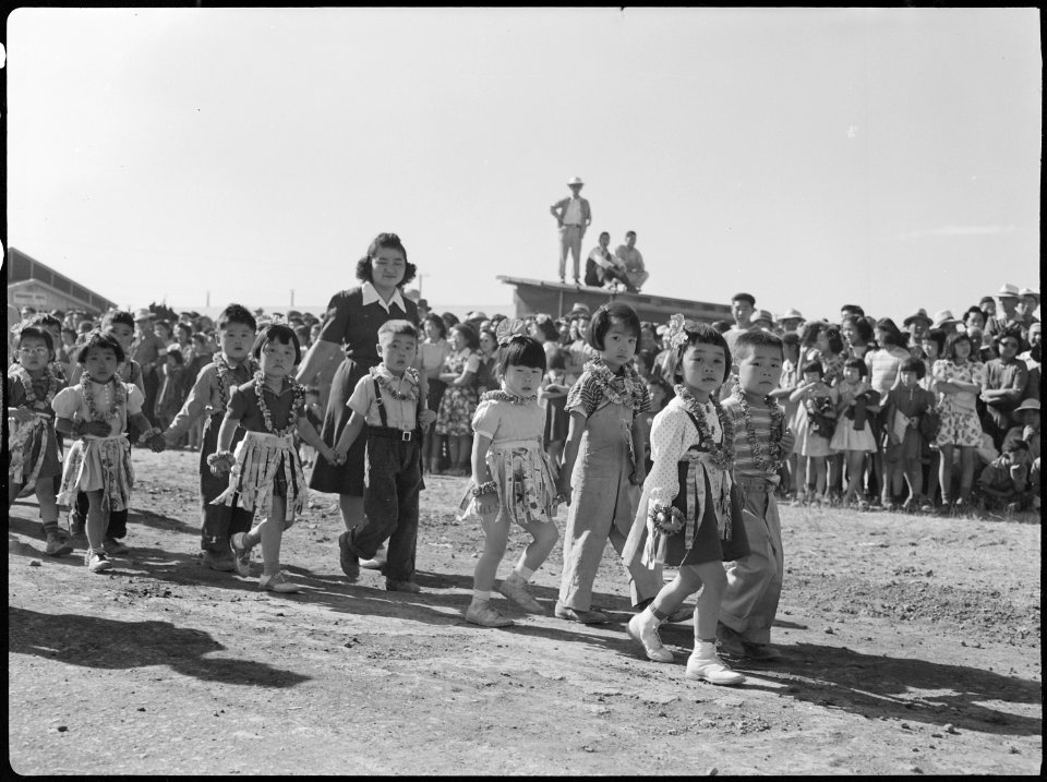 Tule Lake Relocation Center, Newell, California. A parade was held by evacuees to celebrate labor d . . . - NARA - 538427