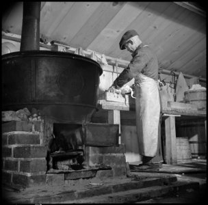 Tule Lake Relocation Center, Newell, California. A view in the slaughter house and butcher shop. H . . . - NARA - 536906