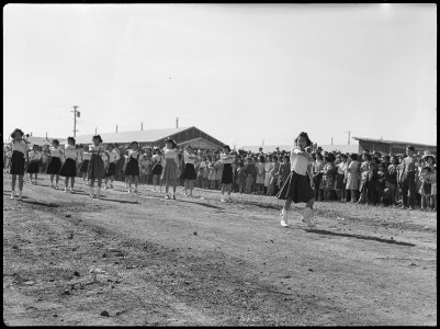 Tule Lake Relocation Center, Newell, California. A parade was held by evacuees to celebrate labor d . . . - NARA - 538434