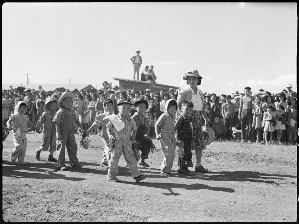 Tule Lake Relocation Center, Newell, California. A parade was held by evacuees to celebrate labor d . . . - NARA - 538438