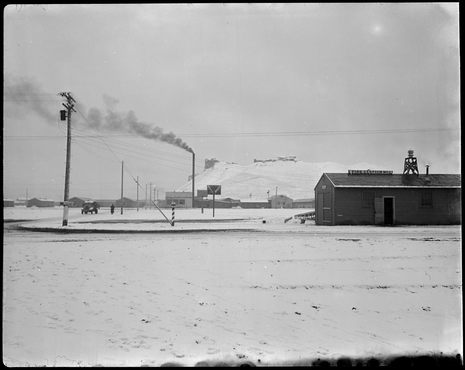 Tule Lake Relocation Center, Newell, California. A wintry view, showing fire department Number 1 on . . . - NARA - 536953