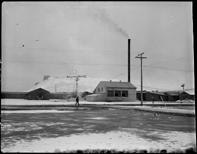 Tule Lake Relocation Center, Newell, California. A winter time view of the centeral heating plant, . . . - NARA - 536951