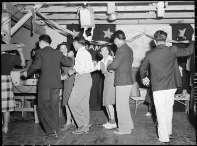 Tule Lake Relocation Center, Newell, California. After the Labor Day queen coronation ceremony, a d . . . - NARA - 538464