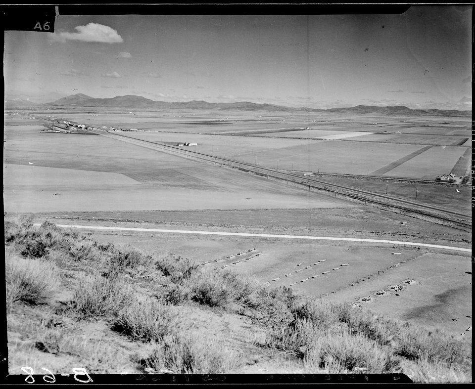 Tule Lake Relocation Center, Newell, California. Bird's-eye view of site of a War Relocation Author . . . - NARA - 536817