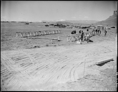 Tule Lake Relocation Center, Newell, California. Construction begins on a War Relocation Authority . . . - NARA - 536804
