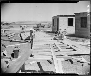 Tule Lake Relocation Center, Newell, California. Building first house at Tule Lake War Relocation A . . . - NARA - 536196