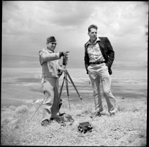 Tule Lake Relocation Center, Newell, California. Captain Patterson shows Walter Fuesler, architect, . . . - NARA - 538266