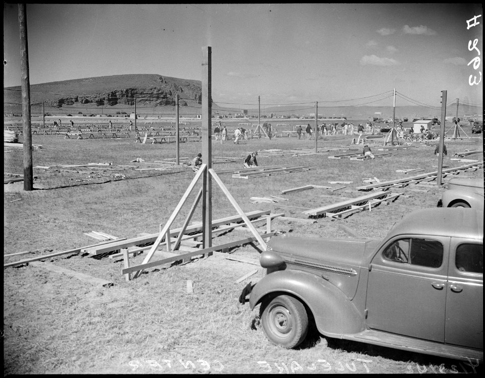 Tule Lake Relocation Center, Newell, California. Construction of barrack apartments has begun at th . . . - NARA - 536204