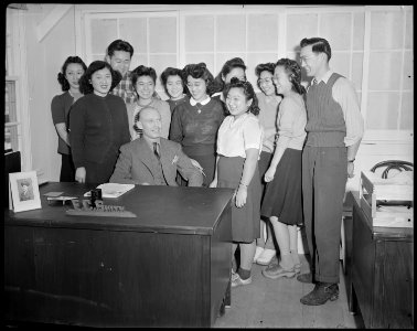 Tule Lake Relocation Center, Newell, California. Housing Staff group...Frank Smith in charge. - NARA - 536681