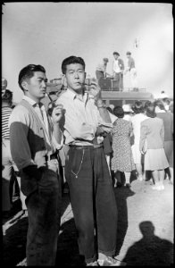 Tule Lake Relocation Center, Newell, California. Left to Right - Henry Kaihara and Minoru Iwasaki. - NARA - 539416