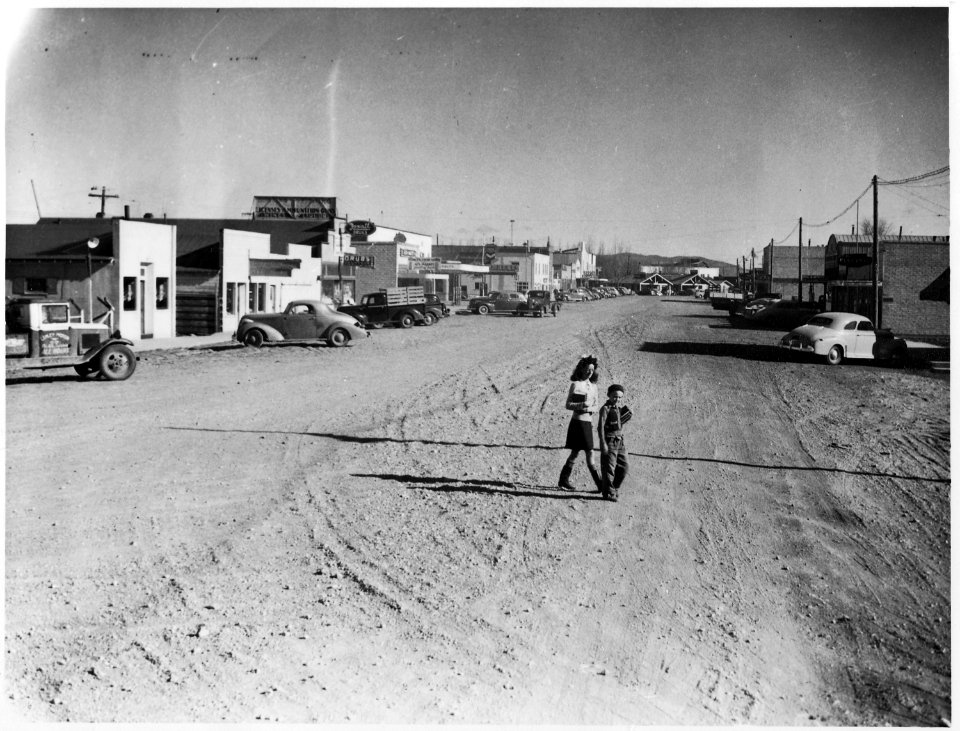 Tule Lake Relocation Center, Newell, California. Looking east on main street of Tule Lake, Californ . . . - NARA - 536198