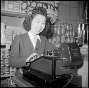 Tule Lake Relocation Center, Newell, California. Margaret Ito, Cashier. - NARA - 536687