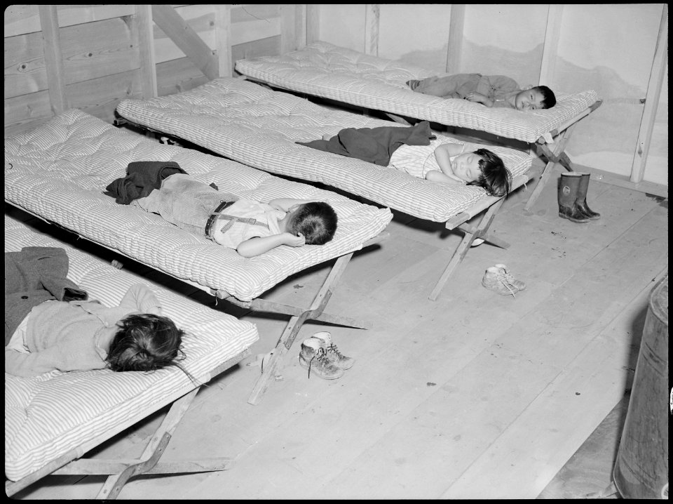 Tule Lake Relocation Center, Newell, California. Nursery school children taking a midafternoon nap. . . . - NARA - 538347