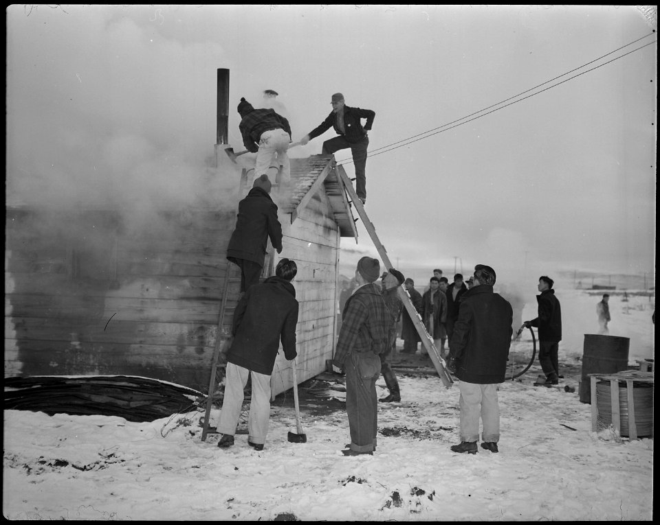 Tule Lake Relocation Center, Newell, California. Quick work, by the evacuee fire department, kept t . . . - NARA - 536960