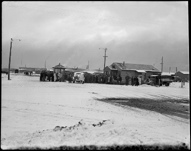 Tule Lake Relocation Center, Newell, California. This photo shows friends wishing bon voyage to a g . . . - NARA - 536955