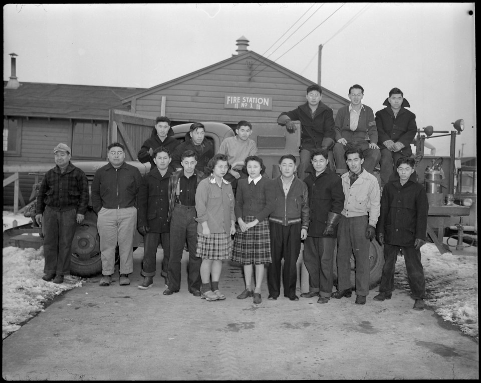 Tule Lake Relocation Center, Newell, California. The staff of firemen af Fire Station Number 1. Th . . . - NARA - 536964
