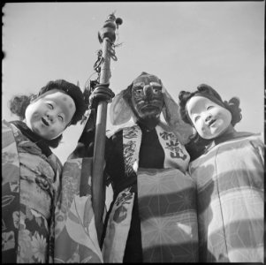 Tule Lake Relocation Center, Newell, California. Three costumes that were worn in the Harvest Festi . . . - NARA - 536351