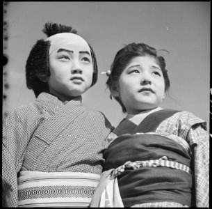 Tule Lake Relocation Center, Newell, California. Two of the evacuees who participated in the Harves . . . - NARA - 536344