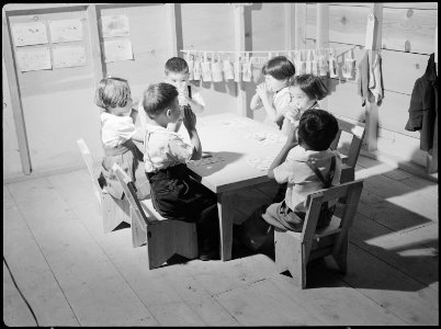 Tule Lake Relocation Center, Newell, California. Three litlle nursery school children in costumes w . . . - NARA - 538345