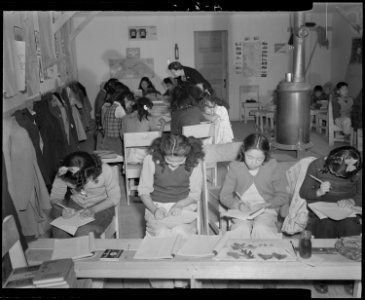 Tule Lake Relocation Center, Newell, California. View in grammer school at this relocation center. - NARA - 536516