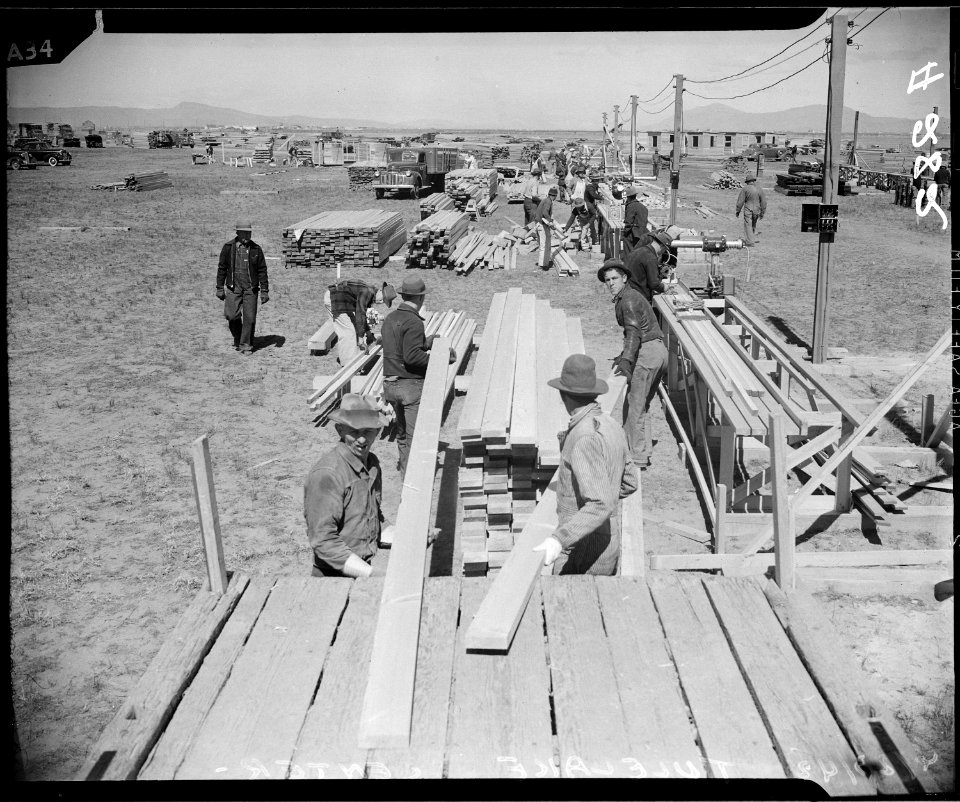 Tule Lake Relocation Center, Tule Lake California. Construction begins on a War Relocation Authorit . . . - NARA - 536223