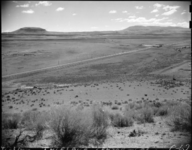 Tule Lake, California. A panoramic view showing a portion of the site for the Tule Lake War Relocat . . . - NARA - 537436