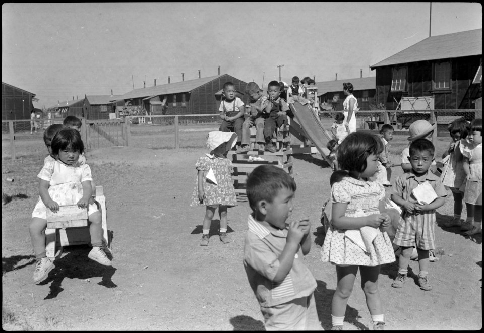 Tule Lake Segregation Center, Newell, California. A kindergarten class at the Tule Lake Center on t . . . - NARA - 539600