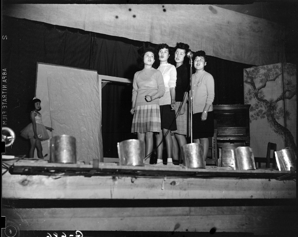 Tule Lake Segregation Center, Newell, California. Girls quartet from the talent show sponsored by T . . . - NARA - 539565