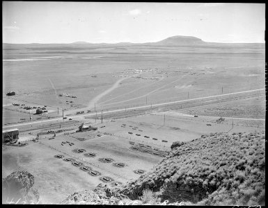 Tule Lake, California. A panoramic view showing site of Tule Lake War Relocation Authority center. - NARA - 537433