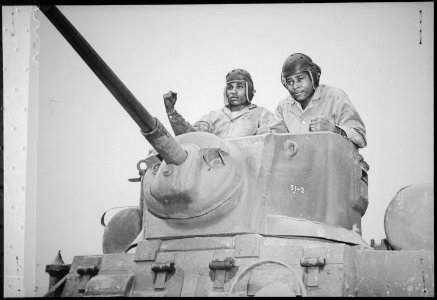 Two recruits in a light tank during training in mechanized warfare at Montford Point Camp, NC, 04-1943 - NARA - 532512
