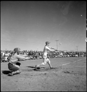 Tule Lake Segregation Center, Newell, California. The 1944 league baseball season got underway at t . . . - NARA - 539548