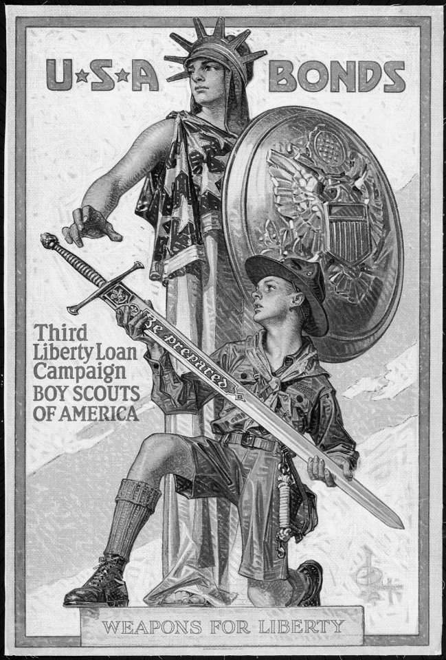 U*S*A Bonds. Third Liberty Loan Campaign. Boy Scouts of America. Weapons for Liberty. Color poster by Joseph Christian L - NARA - 516492