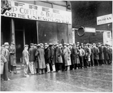 Unemployed men queued outside a depression soup kitchen opened in Chicago by Al Capone, 02-1931 - NARA - 541927 photo