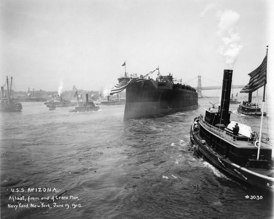 USS Arizona, Afloat, From End of Crane Pier, Navy Yard, New York - NARA - 5957432