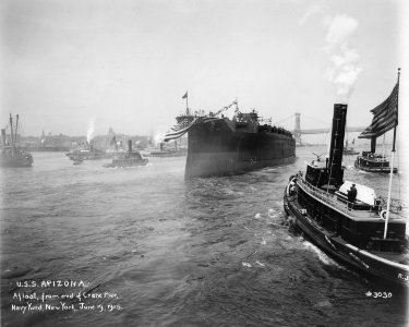 USS Arizona, Afloat, From End of Crane Pier, Navy Yard, New York - NARA - 5957432