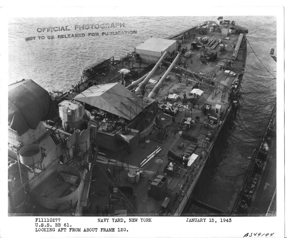 USS Iowa (BB61) in the New York Navy Yard Looking Aft From About Frame 120 - NARA - 5957442