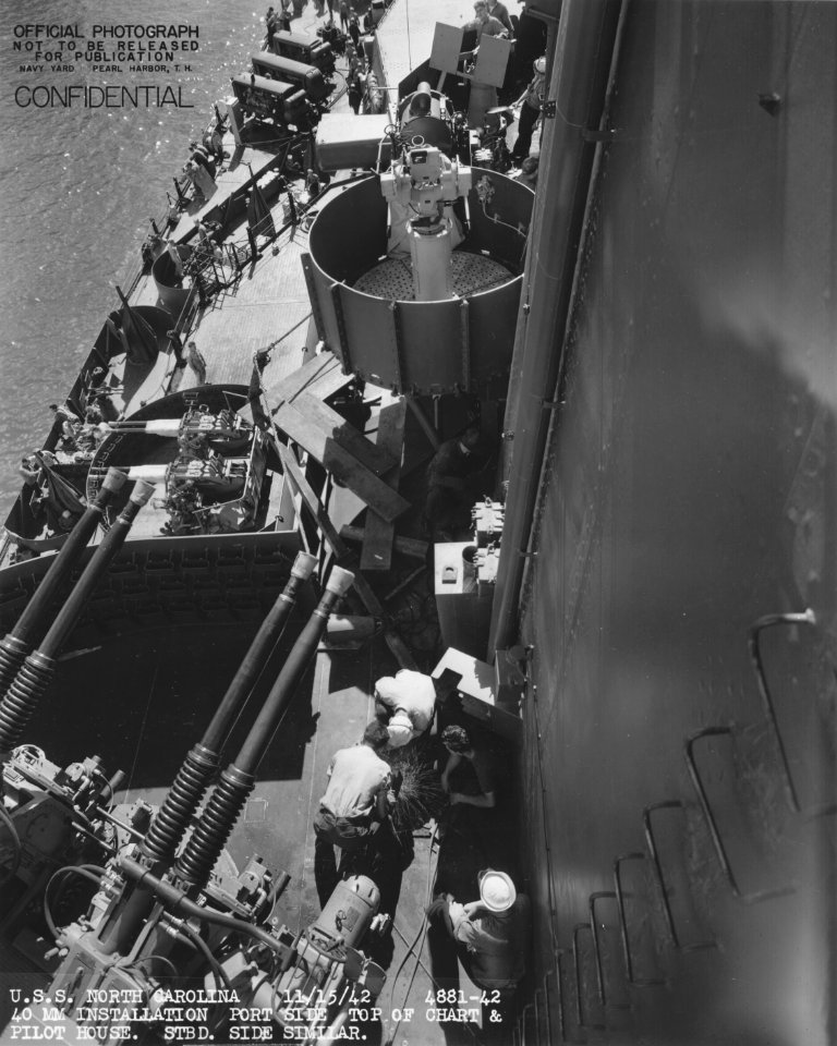 USS North Carolina portside 40mm gun NARA 19LCM-BB55-4881-42