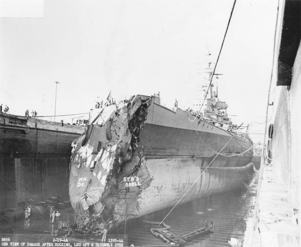 USS Washington damage after collision NARA BS 109965