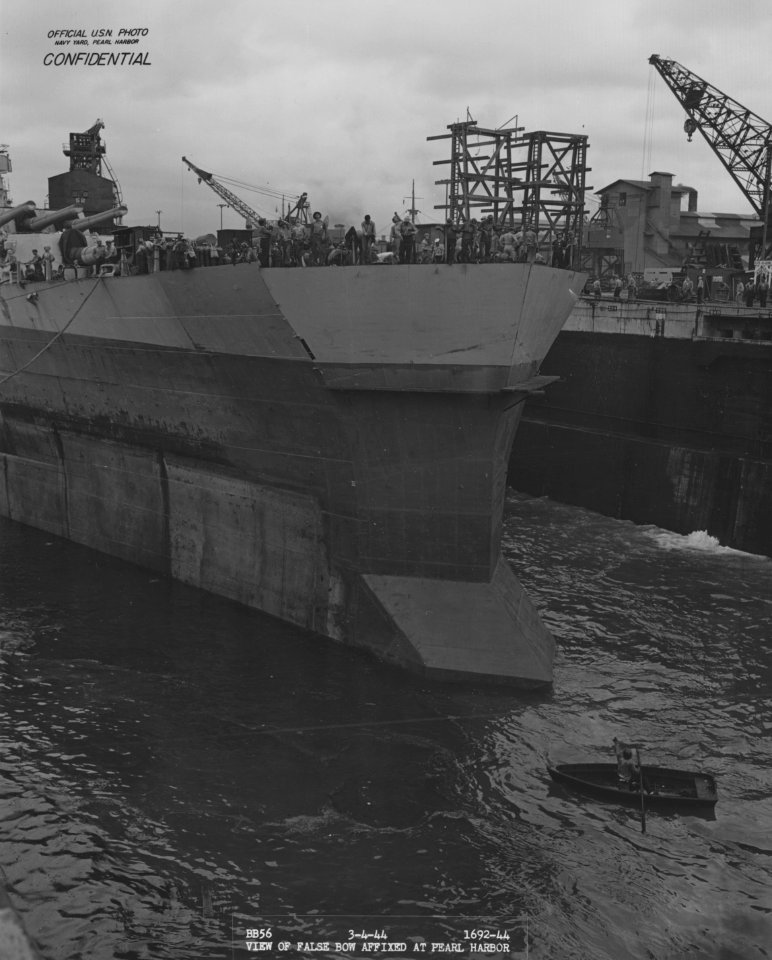 USS Washington false bow for collision damage NARA BS 111569