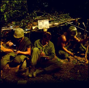 Vietnam....Home is where you dig was the sign over the fighting bunker of Private First Class Edward, Private First... - NARA - 532482