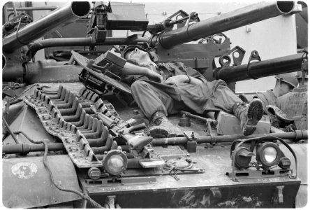 Vietnam....A marine Ontos crew member relaxes during a break in the fighting at Hue. - NARA - 532456
