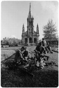 Vietnam....Marines of the 60mm mortar section of Company K, 3rd Battalion, 1st Marine Regiment, get ready to set-in... - NARA - 532452 photo