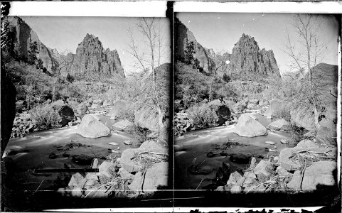 Virgin River. West fork in the Mookvoutuweap, Little Zion Valley, Eagle Crag, Zion National Park. - NARA - 517880